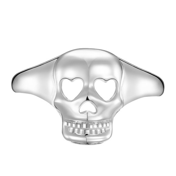 925 Sterling silver Stamped Adjustable Sugar Skull Ring Heart eyes cinco de mayo - Picture 1 of 5